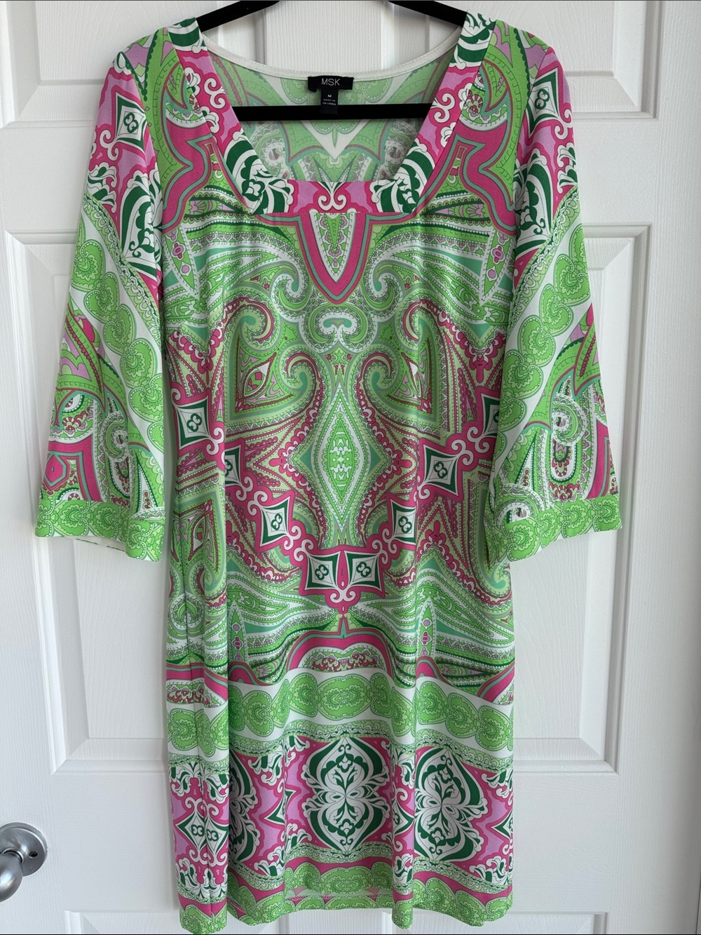 MSK Pink and Lime Green Paisley Tunic Dress